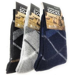 Men's Lamb Wool Crew Socks, Warm Winter Heavy Duty Boot, Lines Patterns, 3 Pairs